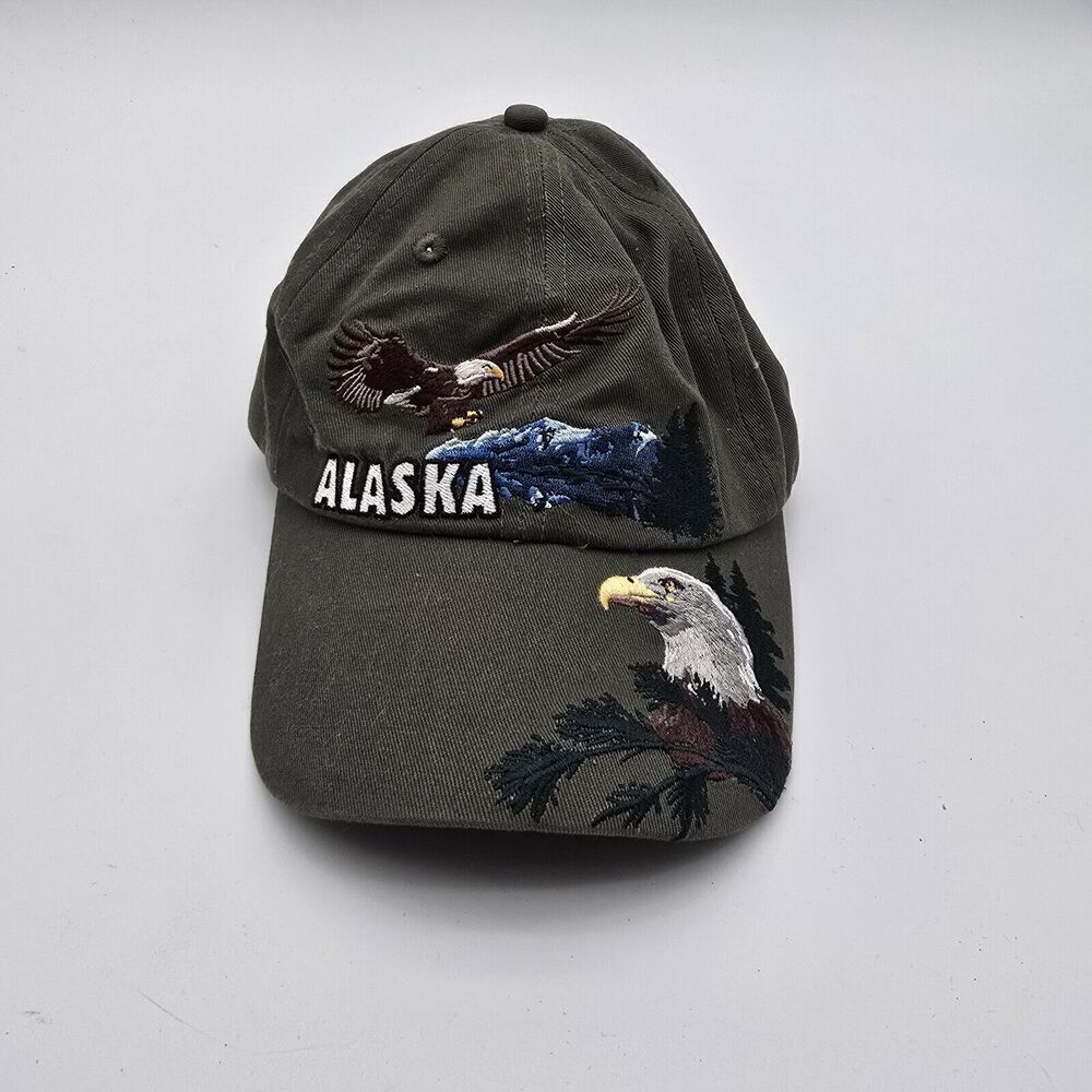 Vintage Eagle Hat Alaska Dad Cap Green 90s Y2K Cotton Embroidered Strapback